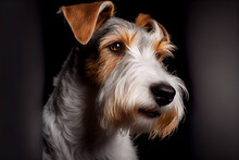 Portrait Of A Fox Terrier Dog On A Black Background. Generative Ai