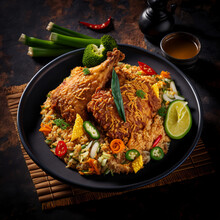 Nasi Goreng - Indonesian Chicken Fried Rice, Asian Meal, Generative Ai