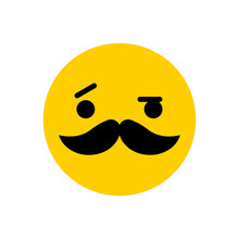 Eyebrow Play Emoticon With Mustache. Flat Icon Emoji.