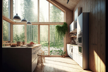 Eco-Friendly Cooking: A Kitchen with Natural Light and Sustainable Design. Generative AI