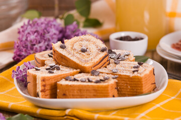 Wall Mural - Swiss roll cake con chocolate chips.