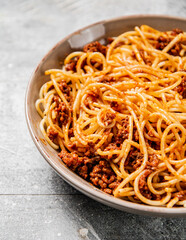 Poster - Homemade spaghetti bolognese. On a gray background.