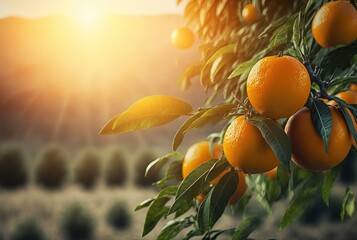 beautiful ripe big orange on tree with light glow from behind Generative Ai	