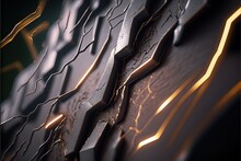  A Close Up Of A Metal Surface With A Pattern On It And A Light Shining Through The Middle Of The Surface And The Top Of The Surface Is Black And Gold Lines On The Surface. , AI