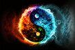 Yin Yang Symbol, Water and fire, the two opposing elements. Generative AI