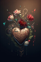 Poster - heart with flowers