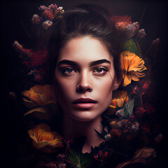 Wall Mural - Beautiful woman with flowers Illustration created by Generative AI technology