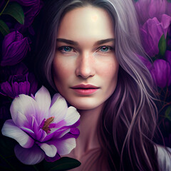 Wall Mural - purple flowers Illustration created by Generative AI technology