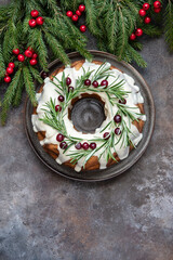 Wall Mural - Christmas   fruit cake with several ingredients. Top view with copy space