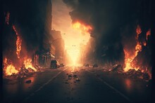 A Burned City Street With No Life Generative Ai Apocalyptic Scene