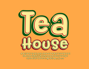 Wall Mural - Vector bright Emblem Tea House. Retro creative Font. Artistic Alphabet Letters, Numbers and Symbols set. 