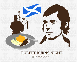 Robert Burns Night 25th January Scottish heritage festival. Vector vintage illustration