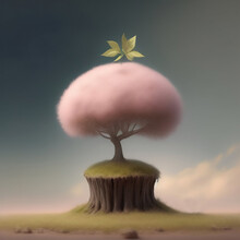 Generative AI: Cute Fantasy Tree In Delicate Pastel Colors With Shapes