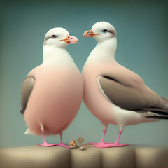 Wall Mural - Generative AI: cute exotic fantasy dove very feathery in pastel colors on a light background