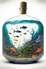 Sea World inside the bottle. Generative AI.