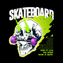 Wall Mural - FIRE SKULL SKATEBOARD Streetwear tshirt design