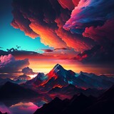 Fototapeta Natura - Abstract sunset over the mountains, generative AI