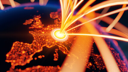 Globalization and communication concept. Earth and luminous rays. 3d rendering