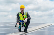 © chokniti - technician engineer working on sustainability environment resource concept, solar panel electricity roof technology for renewable energy power of sun, panel of solar cell industry, ecology system