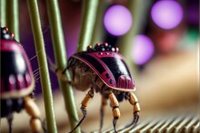  A Close Up Of A Bug On A Table With Bamboo Sticks In The Background And A Blurry Background Of Lights In The Background, With A Blurry Background, Boket,. , AI