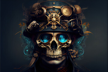 Wall Mural - day of the dead steampunk skull unique digital art fantasy cogs skeleton pirate 