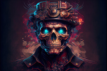 Wall Mural - day of the dead steampunk skull unique digital art fantasy cogs skeleton pirate 