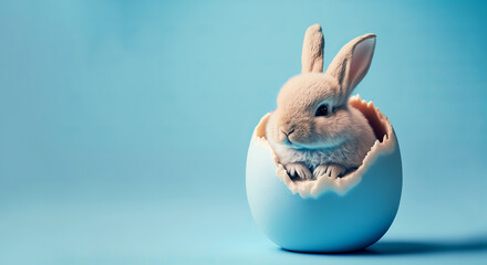 Wall Mural - Cute easter bunny rabbit inside a cracked egg. Generative ai