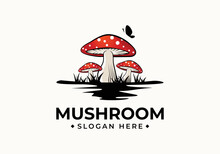 Mushroom Farm Logo Vintage Vector Illustration Design, Champignon Mushroom Logo Design