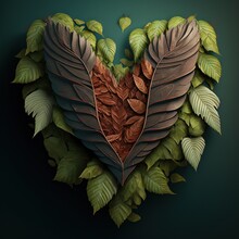  A Heart Shaped Arrangement Of Leaves And Leaves On A Green Background With A Black Background And A Blue Background With A Green Background And A Brown Heart Shaped By A Leafy, With A.