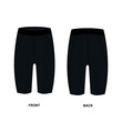 Sketch of black bicycle shorts, vector. Template of sports cycling shorts on a white background. Short black tight-fitting underwear shorts front and back view.