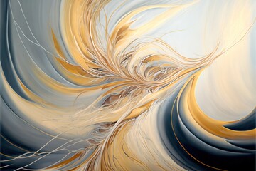 Poster -  a painting of a yellow and blue swirl with white and yellow swirls on it's side and a blue background with a white and yellow swirl on the side of the top of the bottom. Generative AI