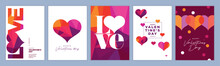 Valentines Day Greeting Cards Set. Vector Illustration Concepts For Background, Greeting Card, Website And Mobile Website Banner, Social Media Banner, Marketing Material.