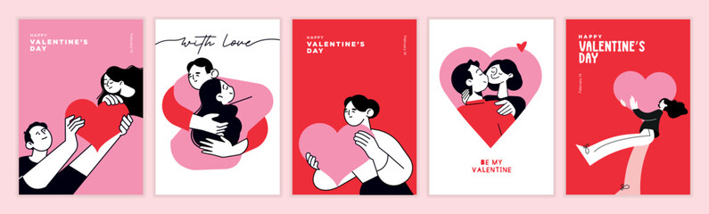 Wall Mural - Set of Valentines day greeting cards and banners. Vector illustration concepts for background, greeting card, website and mobile website banner, social media banner, marketing material.
