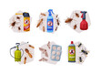 Pest Control and Insect Extermination Service with Chemical Bottle Vector Set