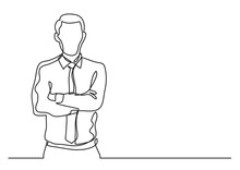 Continuous Line Drawing Vector Illustration With FULLY EDITABLE STROKE Of  Businessman Standing Crossing Arms