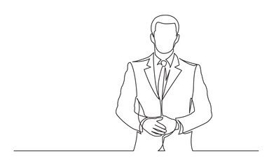 Wall Mural - continuous line drawing vector illustration with FULLY EDITABLE STROKE of  standing man in suit presenter