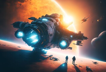 Wall Mural - an astronaut in space battle field, idea for sci-fi and space punk background wallpaper, generative 