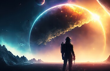 Wall Mural - an astronaut in space, idea for sci-fi and space punk background wallpaper, generative ai