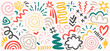 Hand drawn colorful lines flat icons set. Straight or curly line points in particular direction, springs, symbols