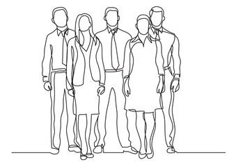 Wall Mural - continuous line drawing vector illustration with FULLY EDITABLE STROKE of four business professionals standing confident