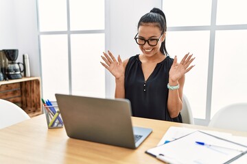 Poster - Young latin woman smiling confident having video call at office