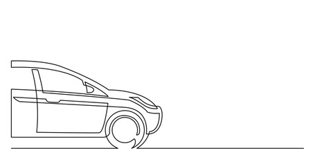 Sticker - continuous line drawing vector illustration with FULLY EDITABLE STROKE of front side of modern car