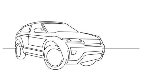 Sticker - continuous line drawing vector illustration with FULLY EDITABLE STROKE of modern powerful luxury suv car