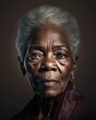 Beautiful studio portrait of a senior black woman looking at the camera. generative AI