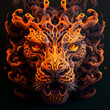 Big cat lion with flaming mane or , or leopard appearing through flames I cannot decide.