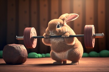 cute easter bunny working out with weights