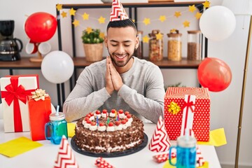 Wall Mural - African american man smiling confident celebrating birthday at home