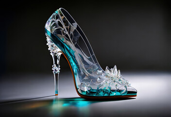 Crystal glass slipper. Womens shoe with heel
