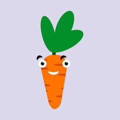 Wall Mural - Carrot with cute face, cartoon character vector illustration isolated
