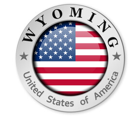 Wall Mural - Silver badge with Wyoming and USA flag